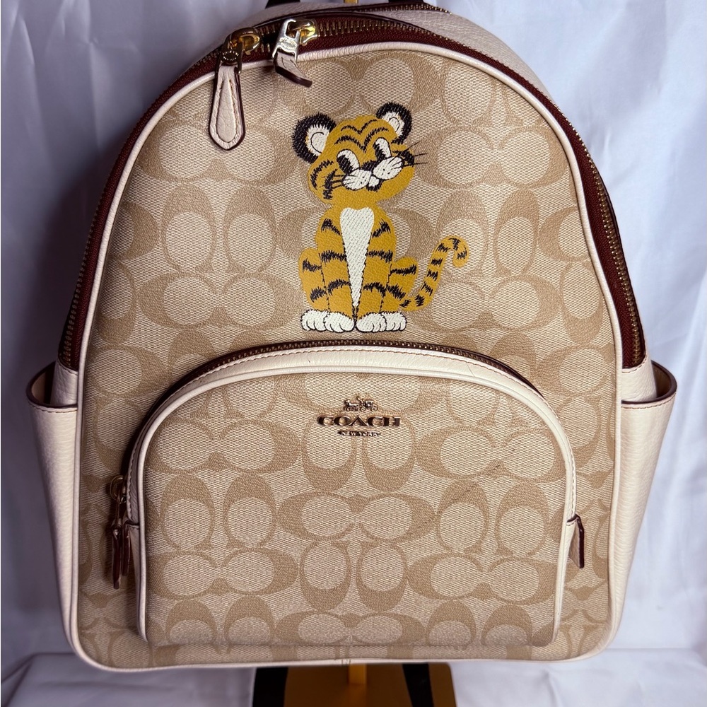 Coach Tan Tiger Motif Backpack